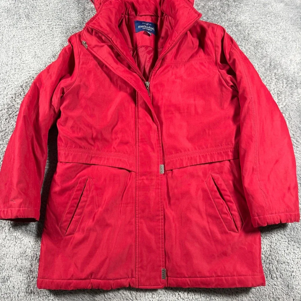VTG Mackintosh New England Parka Jacket‎ Womens Medium Red Hooded Quilted Lining